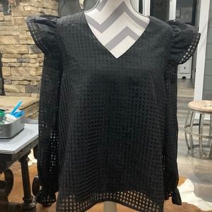 ENTRO womens black gingham large dressy top